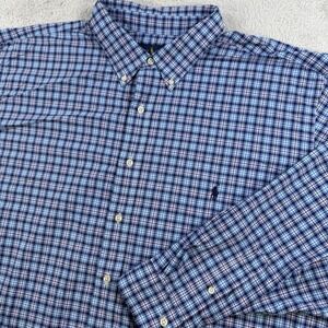 Polo Ralph Lauren Shirt Mens 3XB Blue Plaid Performance Nylon Long Sleeve Pony